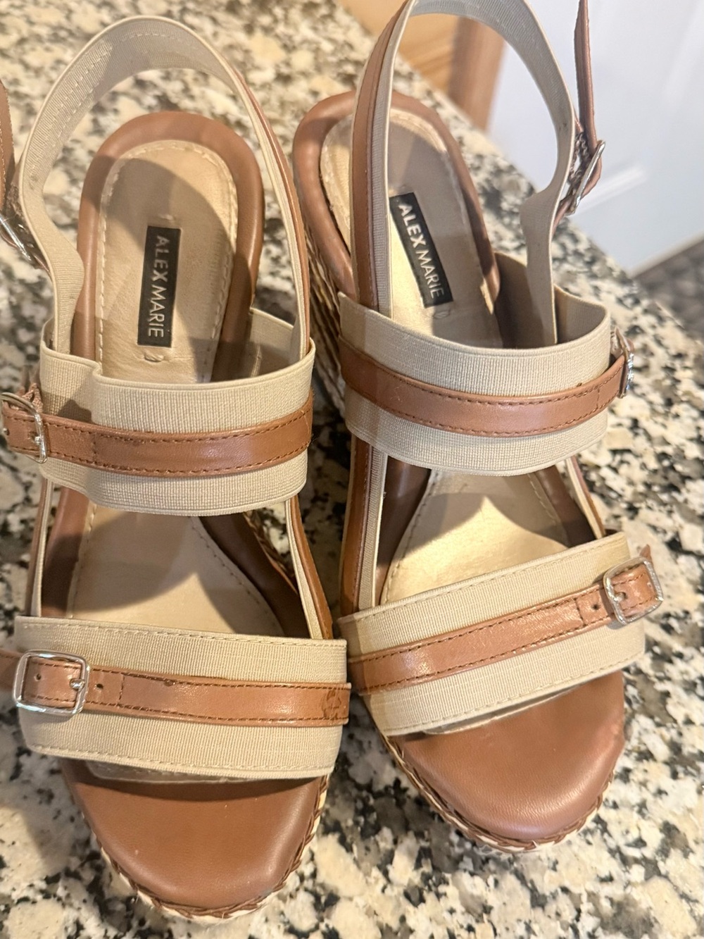 Alex Marie Beige and Brown Platform Wedge Sandals